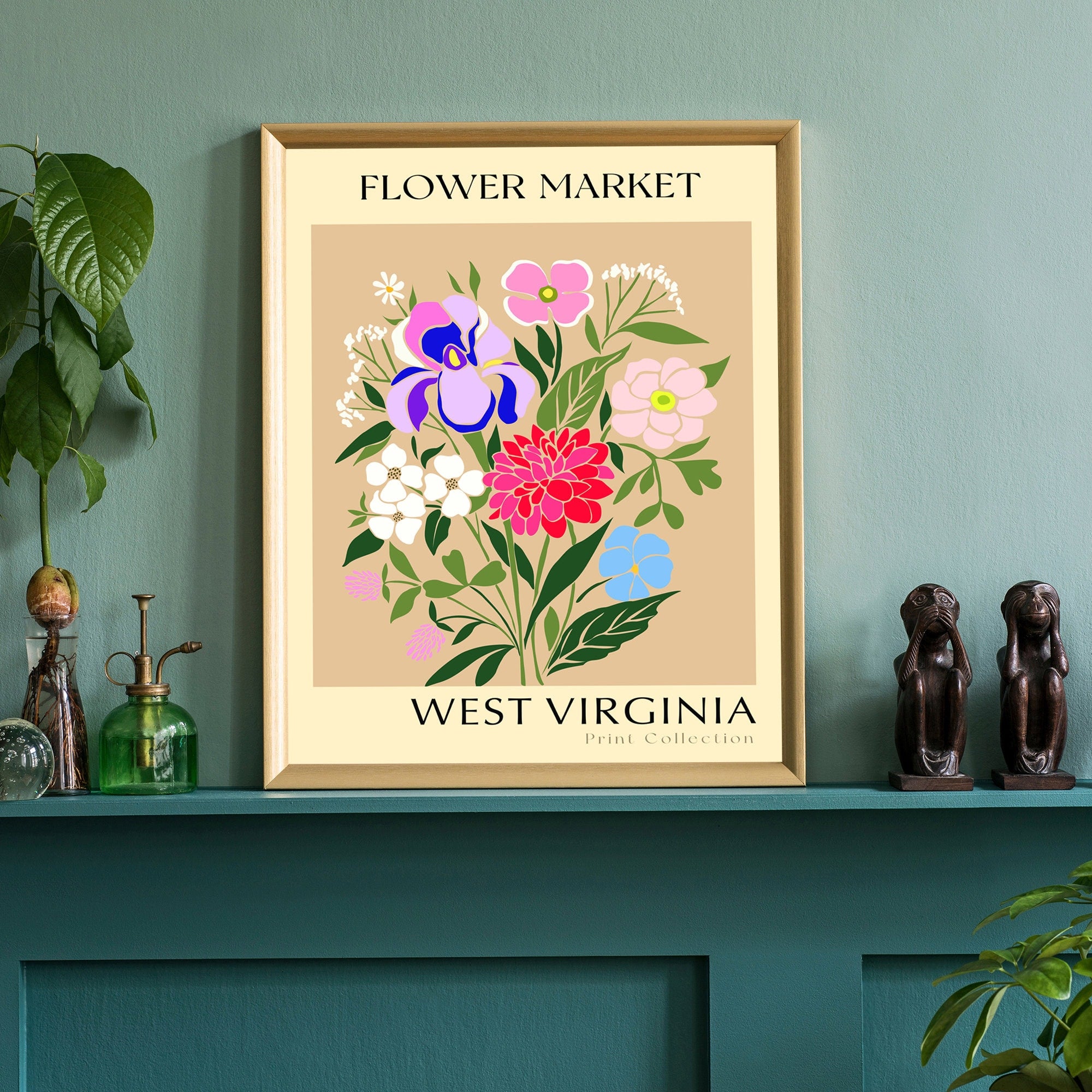 West Virginia State flower print, USA states poster, West Virginia flower market poster, Botanical poster, Nature floral poster artwork