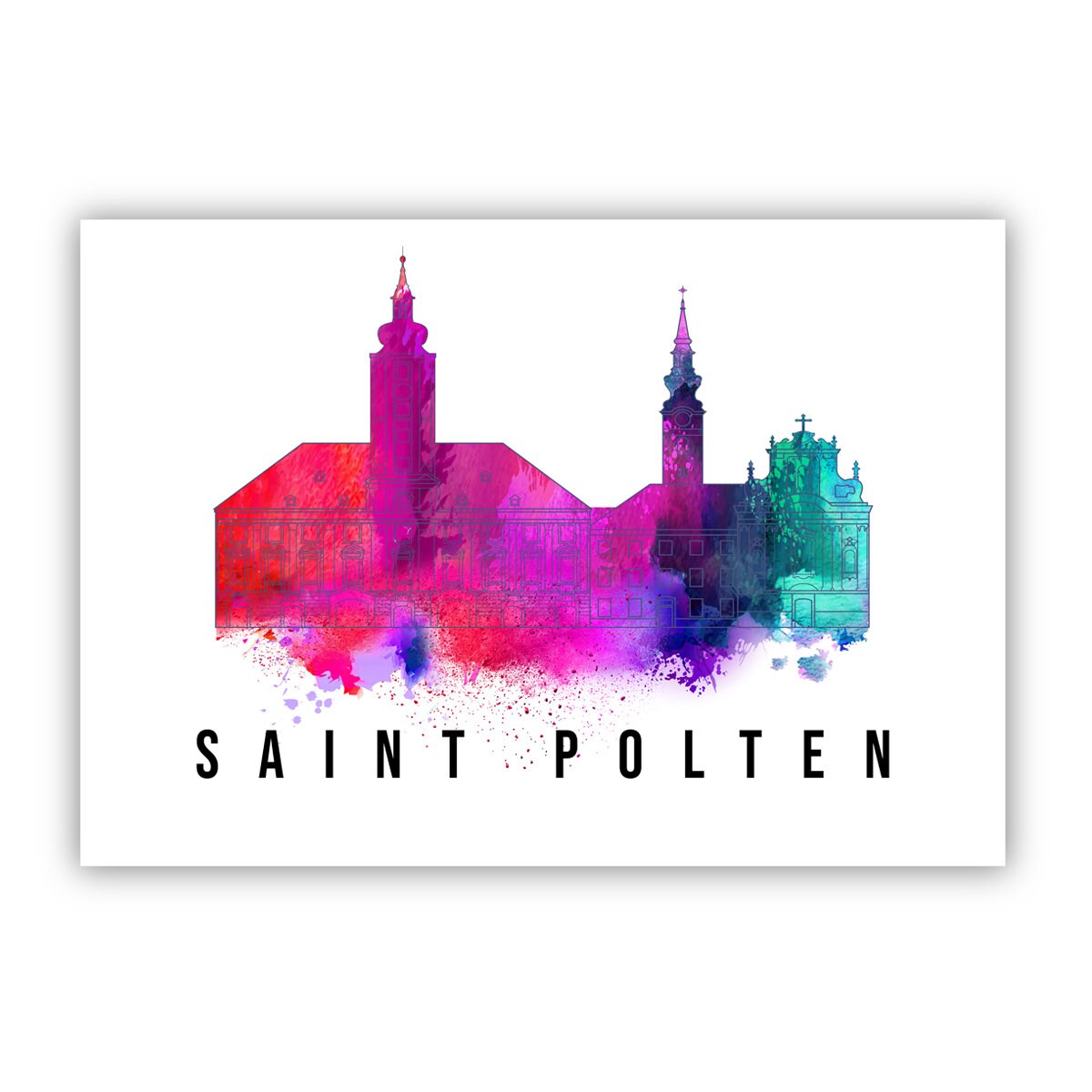 Pera Print Saint Polten skyline posters, Saint Polten Austria poster, Illustration skyline world city poster, Cityscape landmark print