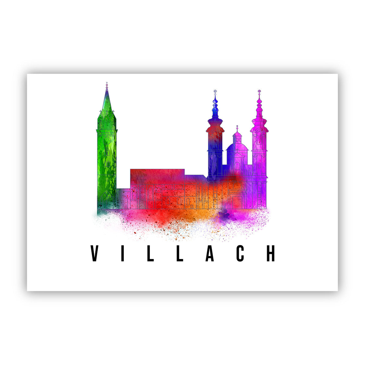 Pera Print Villach skyline poster, Villach Austria poster, Illustration skyline world city poster, Cityscape landmark print, Office wall art