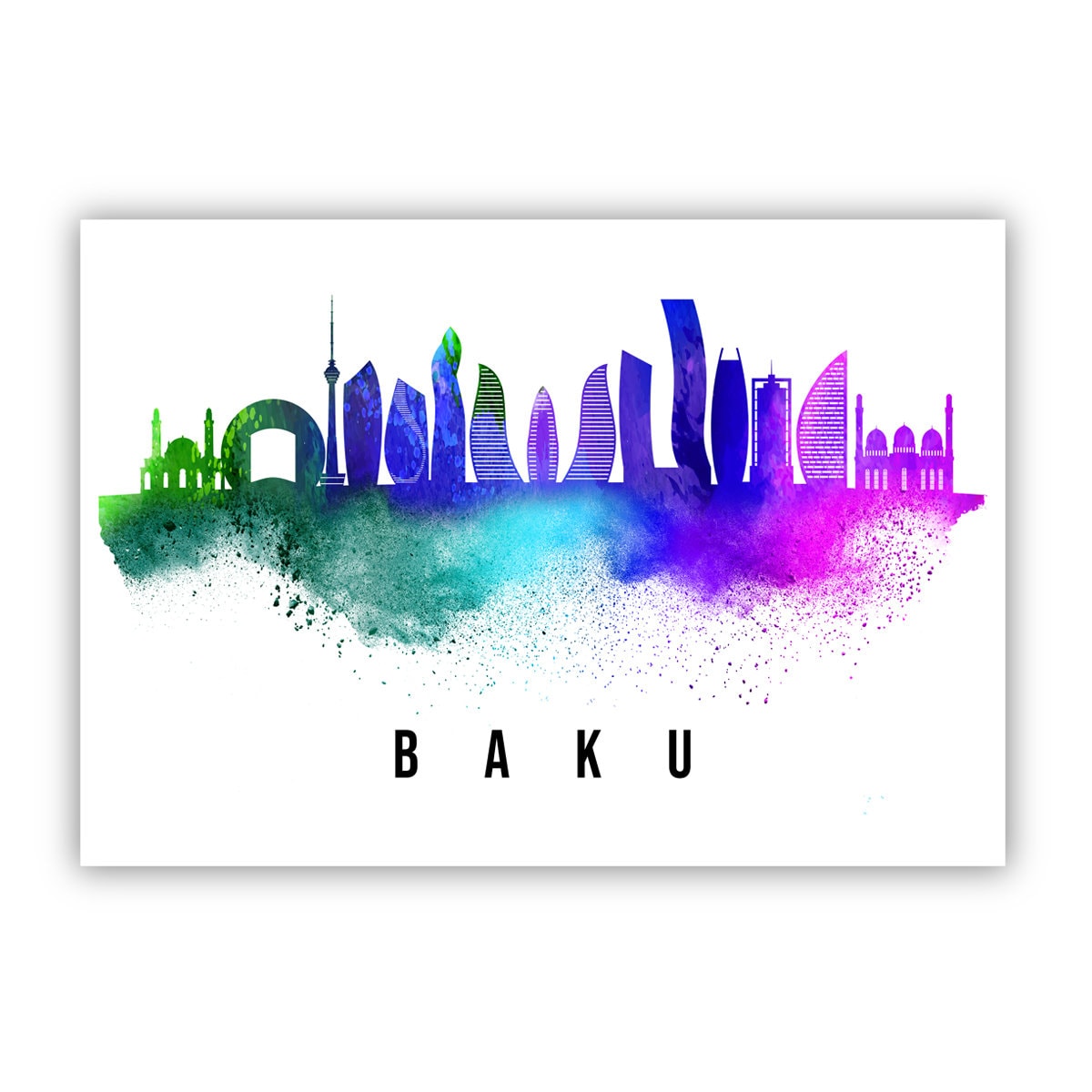 Pera Print Baku Azerbaijan skyline posters, Baku posters, Illustration skyline world city poster, Cityscape landmark print, Office wall art