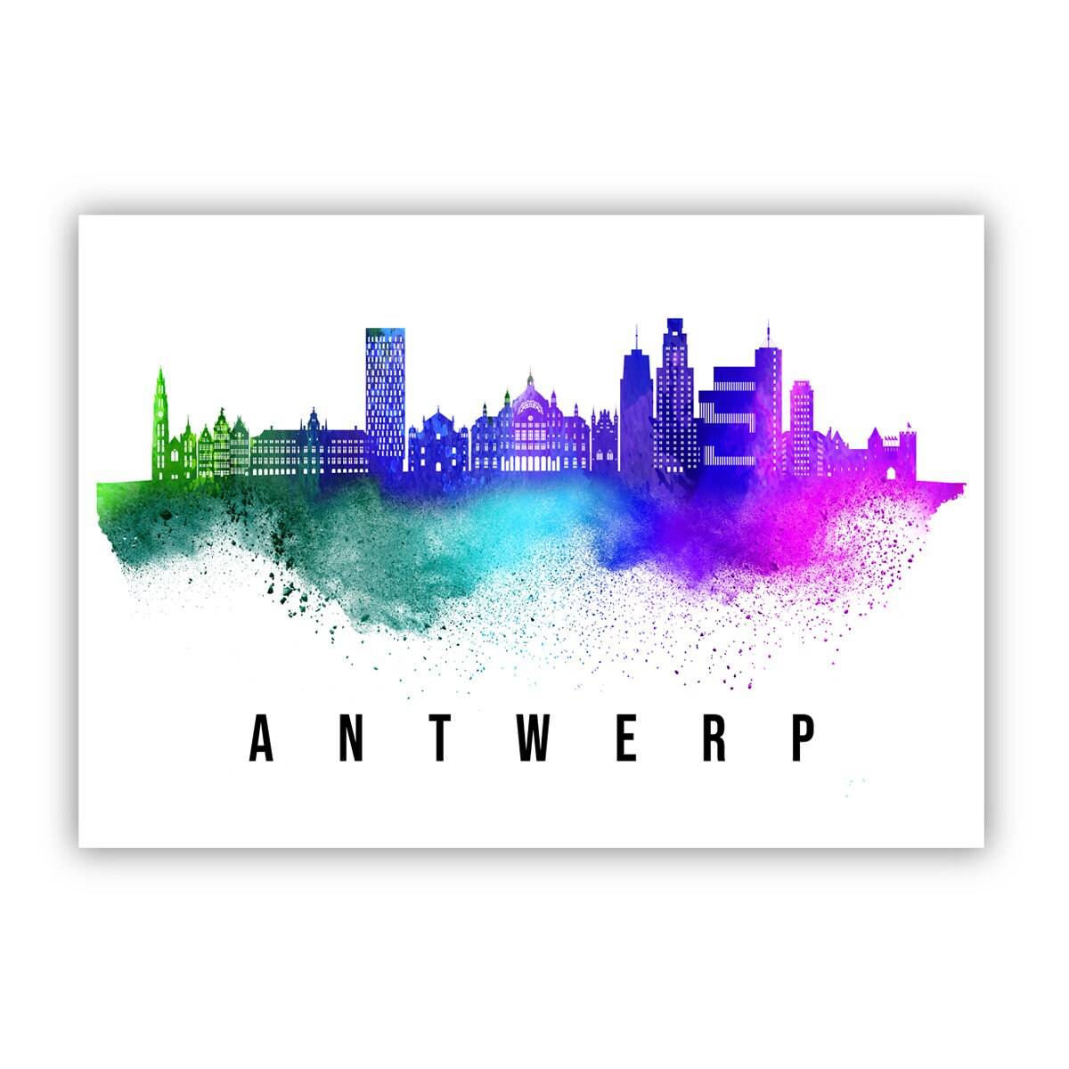 Pera Print Antwerp Belgium skyline posters, Antwerp poster, Illustration skyline world city poster, Cityscape landmark print, Wall art