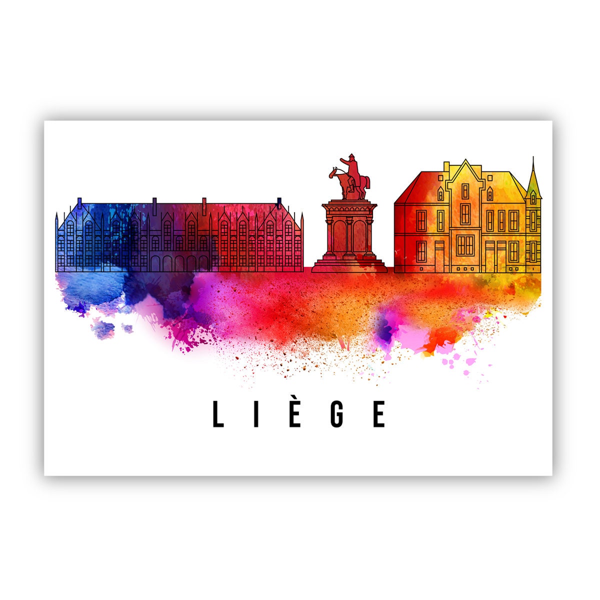 Pera Print Liege Belgium skyline posters, Liege poster, Illustration skyline world city poster, Cityscape landmark print, Office wall art