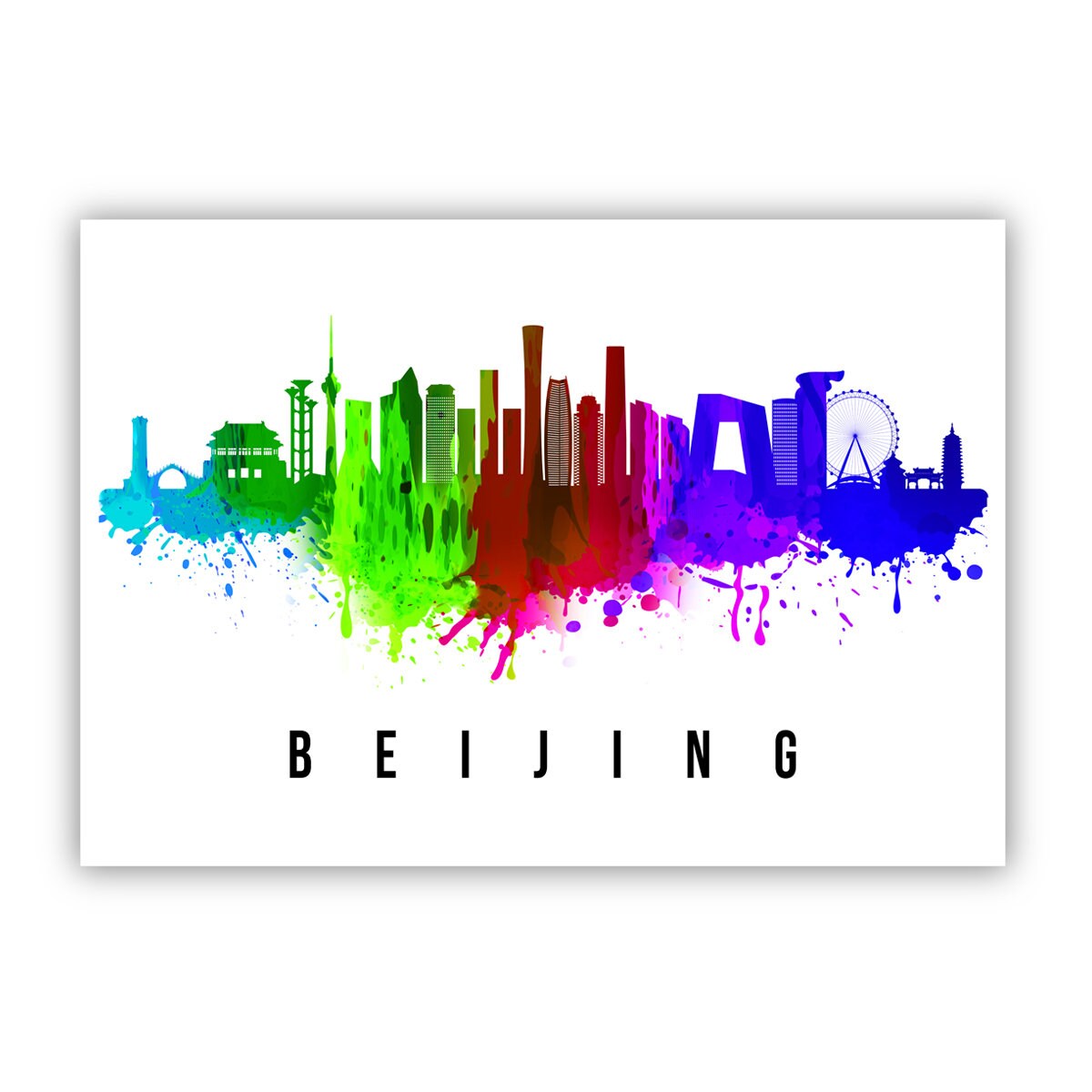 Pera Print Beijing China skyline poster, Beijing China poster, Illustration skyline world city poster, Cityscape landmark print, Wall art