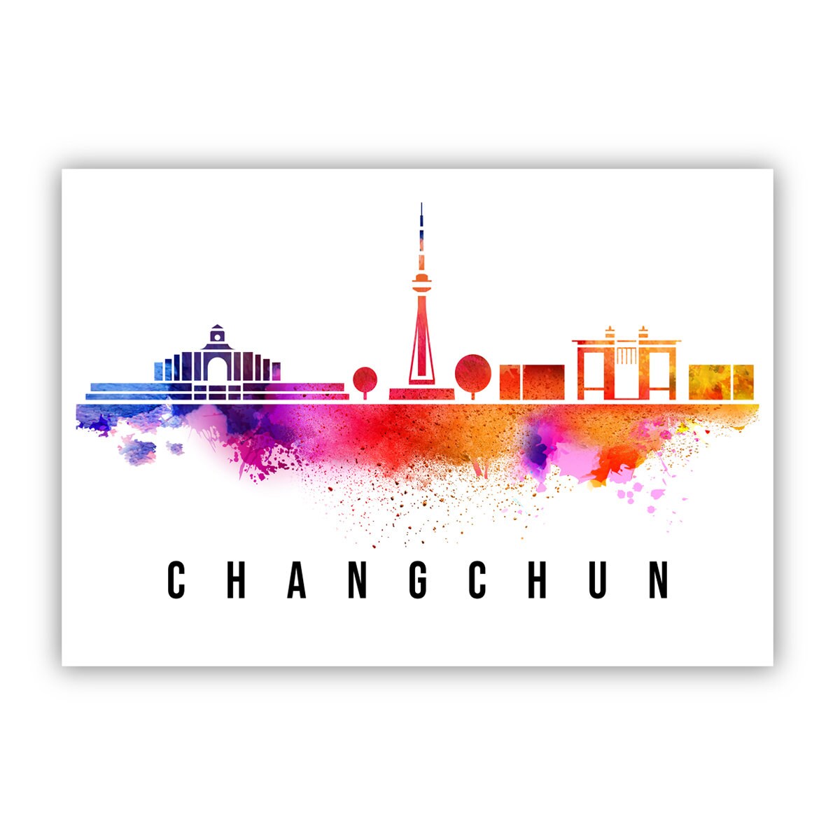 Pera Print Changchun China skyline poster, China poster, Illustration skyline world city poster, Cityscape landmark print, Office wall art