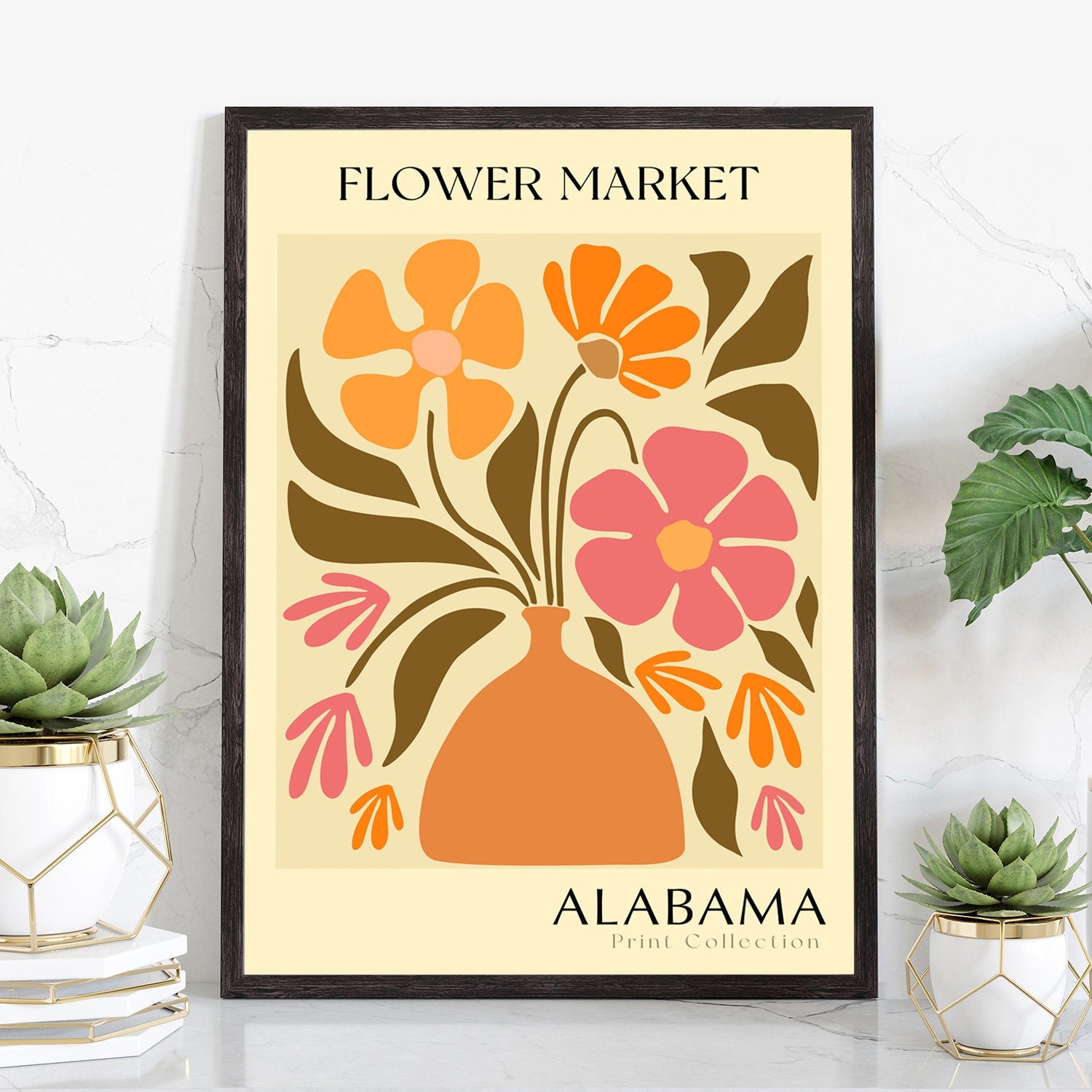 Alabama State flower print, USA states poster, Alabama flower market poster, Botanical posters, Natural poster artwork, Boho floral wall art