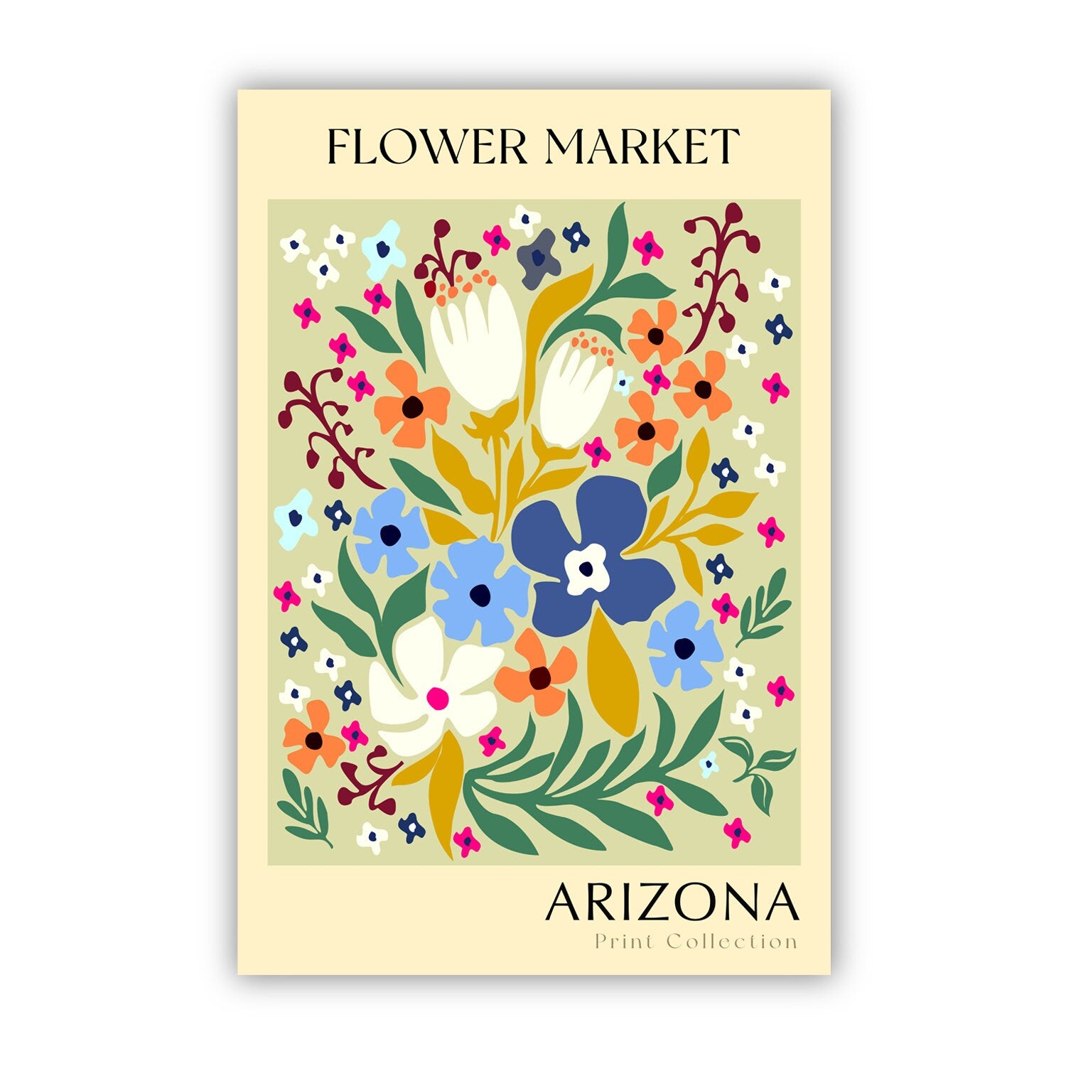 Arizona State flower print, USA states poster, Arizona flower market poster, Botanical posters, Natural poster artwork, Boho floral wall art