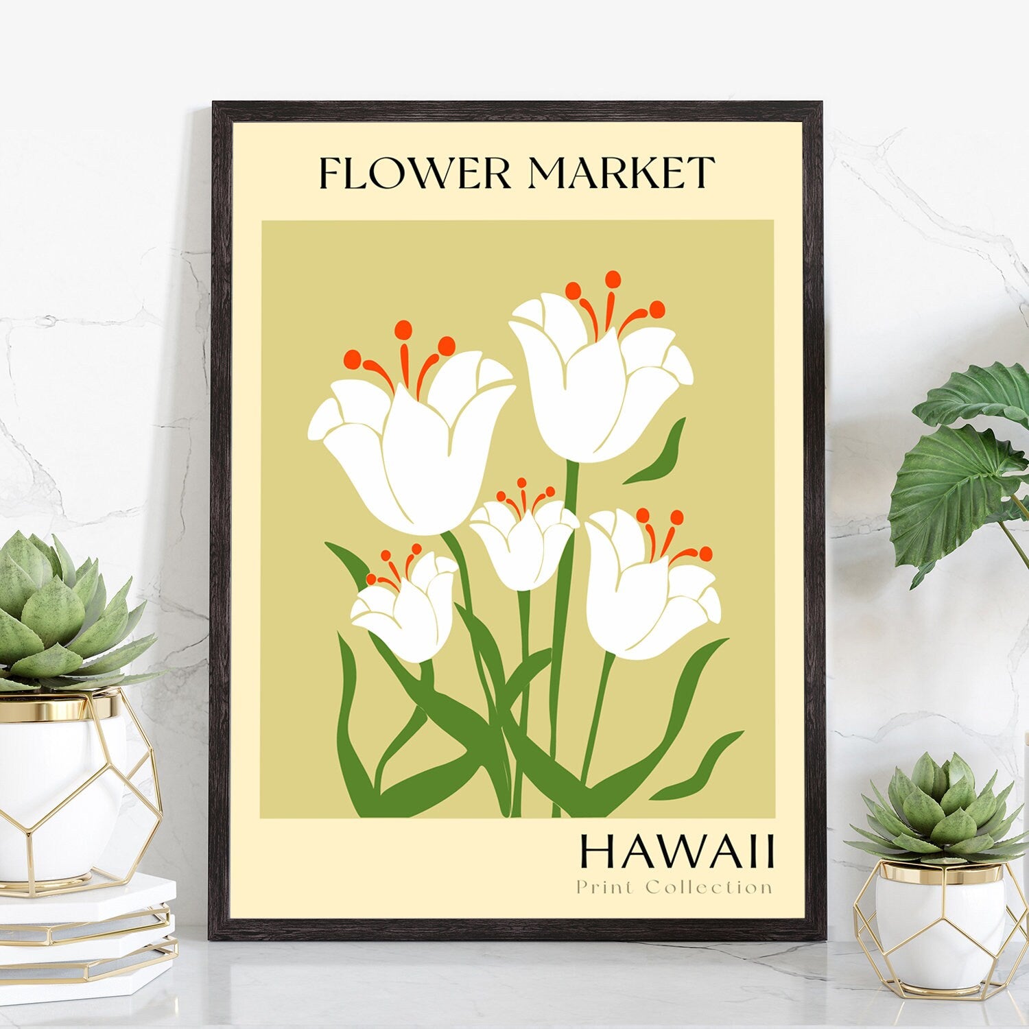 Hawaii flower print, USA states poster, Hawaii flower market poster, Botanical posters, Nature poster artwork, Boho floral wall art