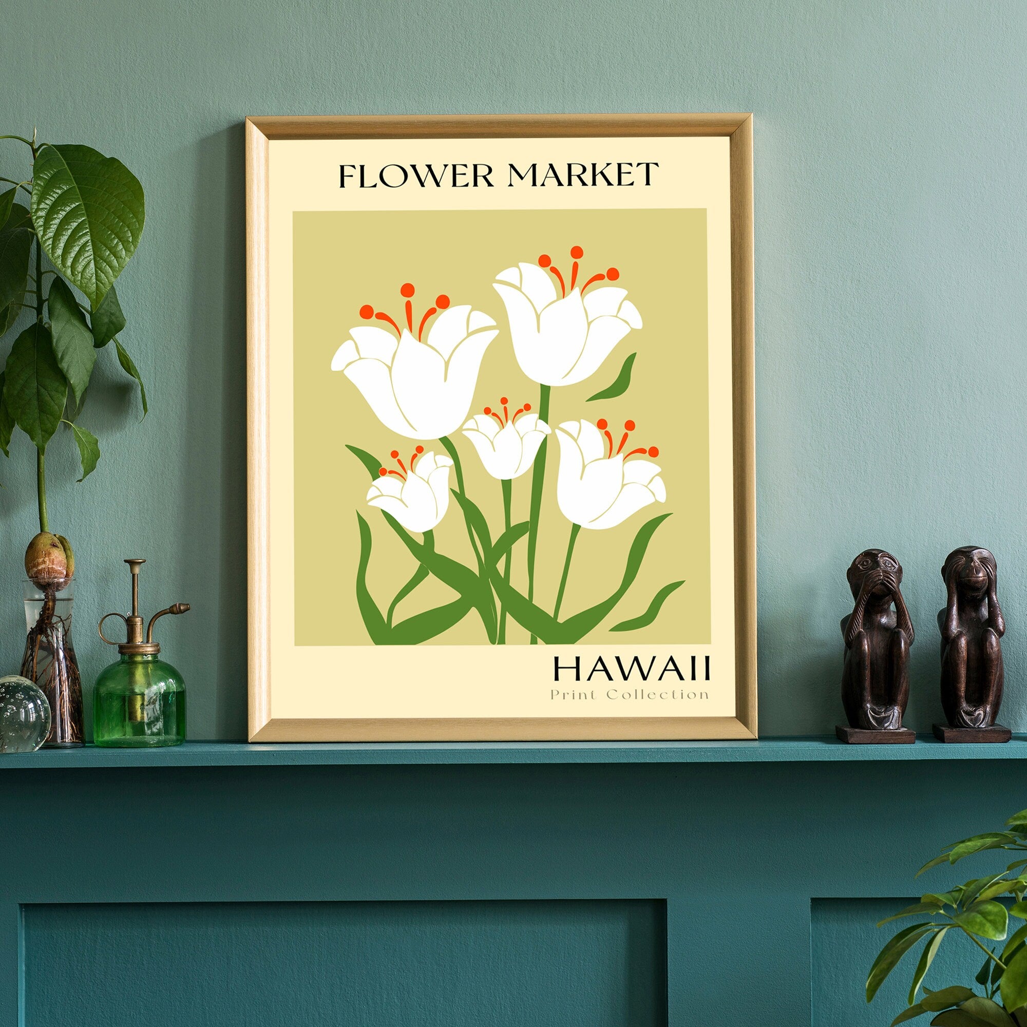 Hawaii flower print, USA states poster, Hawaii flower market poster, Botanical posters, Nature poster artwork, Boho floral wall art