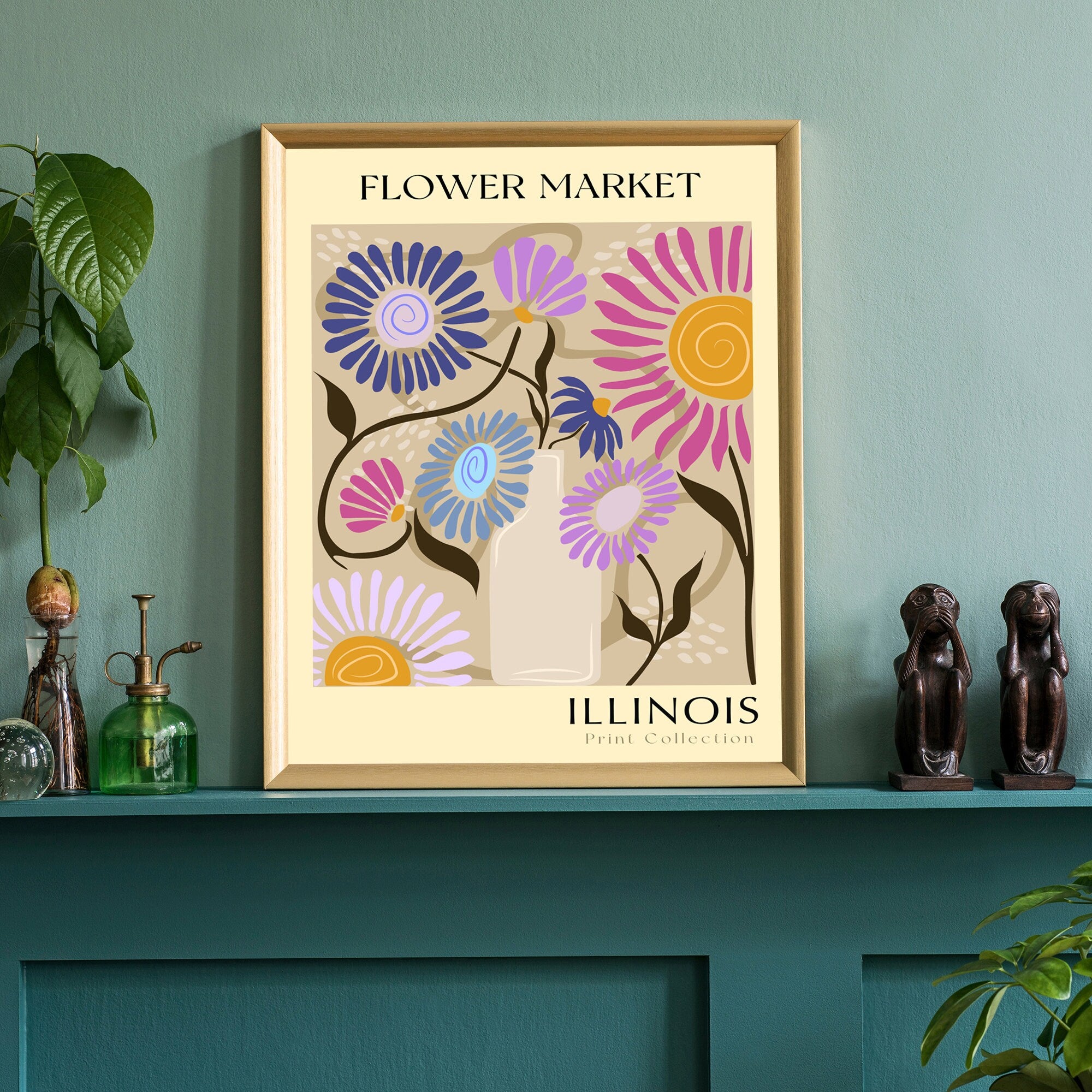 Illinois State flower print, USA states poster, Illinois flower market poster, Botanical poster, Nature poster artwork, Boho floral wall art