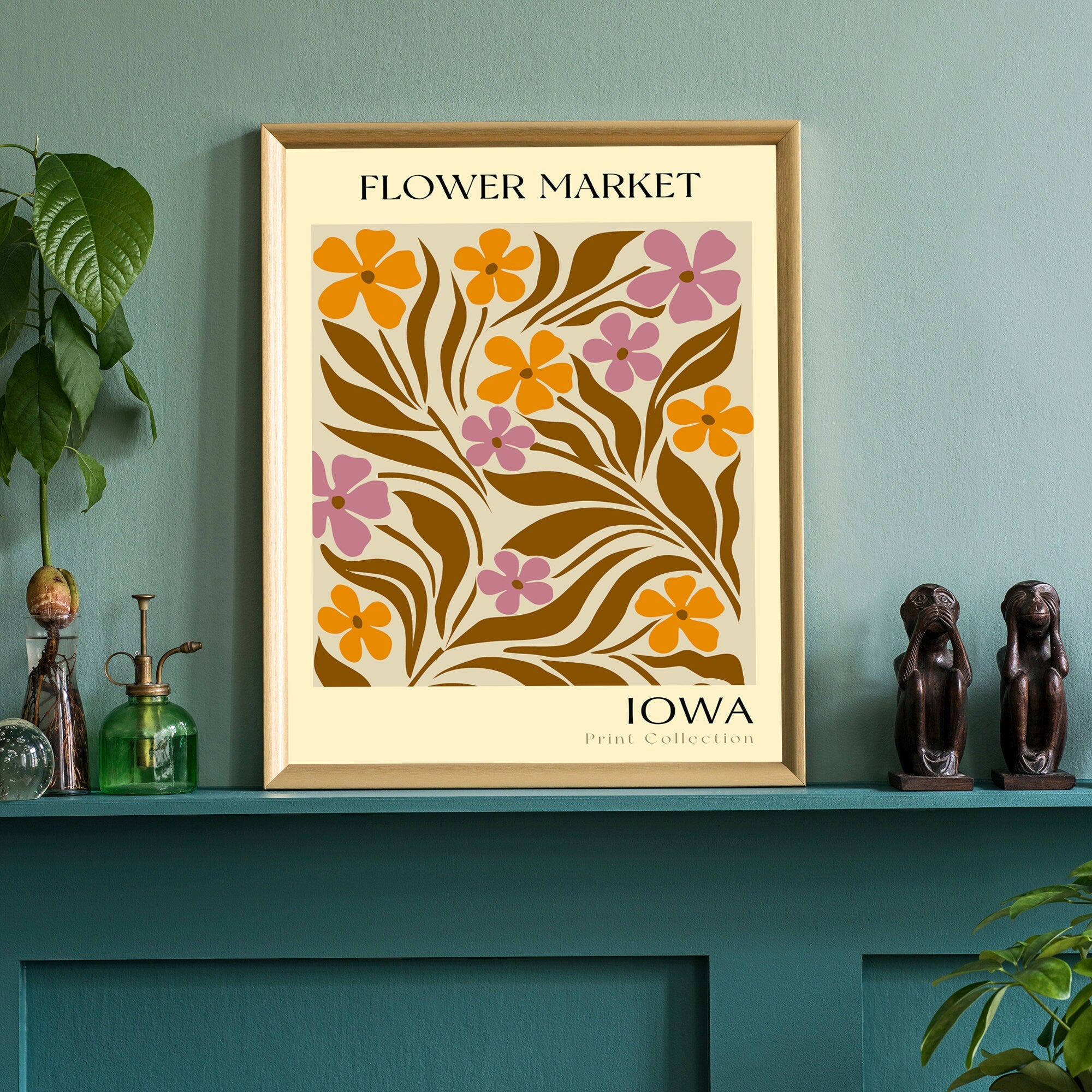 Iowa State flower print, USA states poster, Iowa flower market poster, Botanical posters, Nature poster artwork, Boho floral wall art