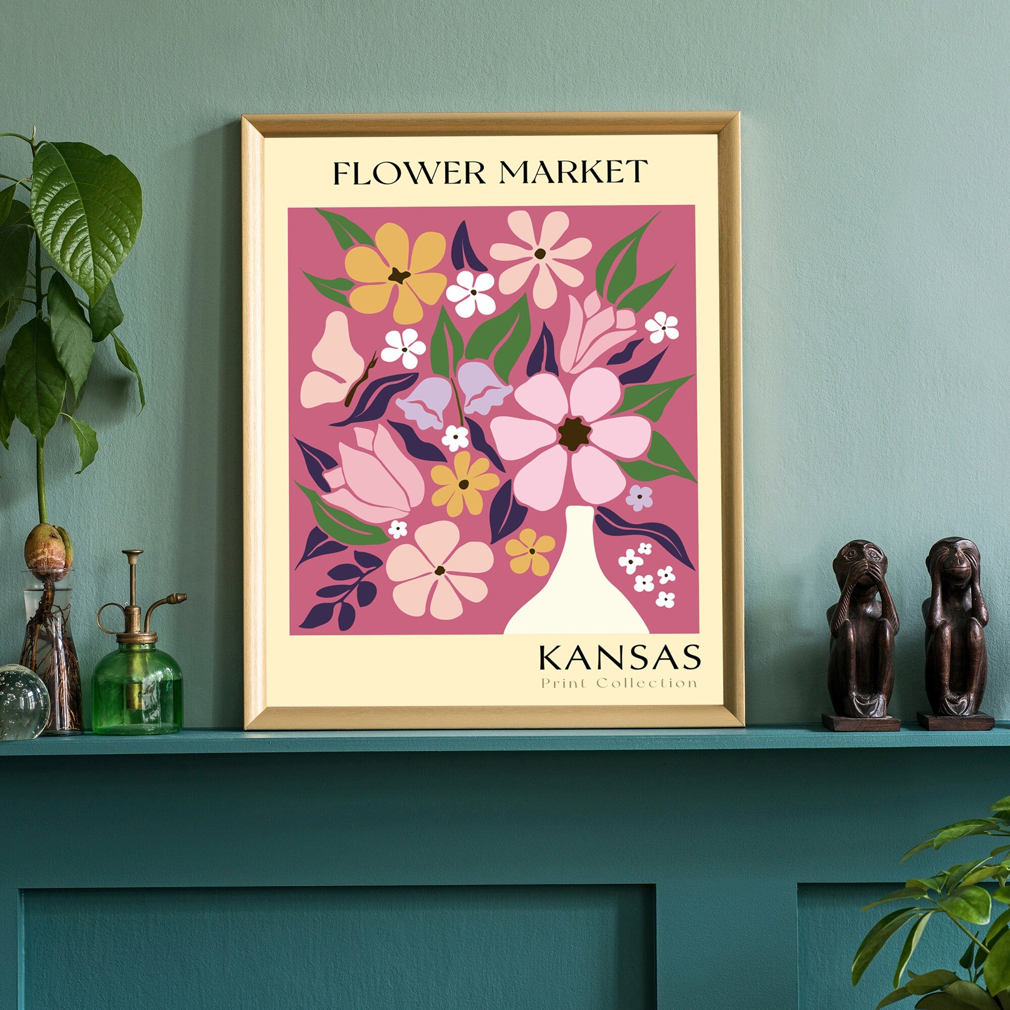 Kansas State flower print, USA states poster, Kansas flower market poster, Botanical posters, Nature poster artwork, Boho floral wall art