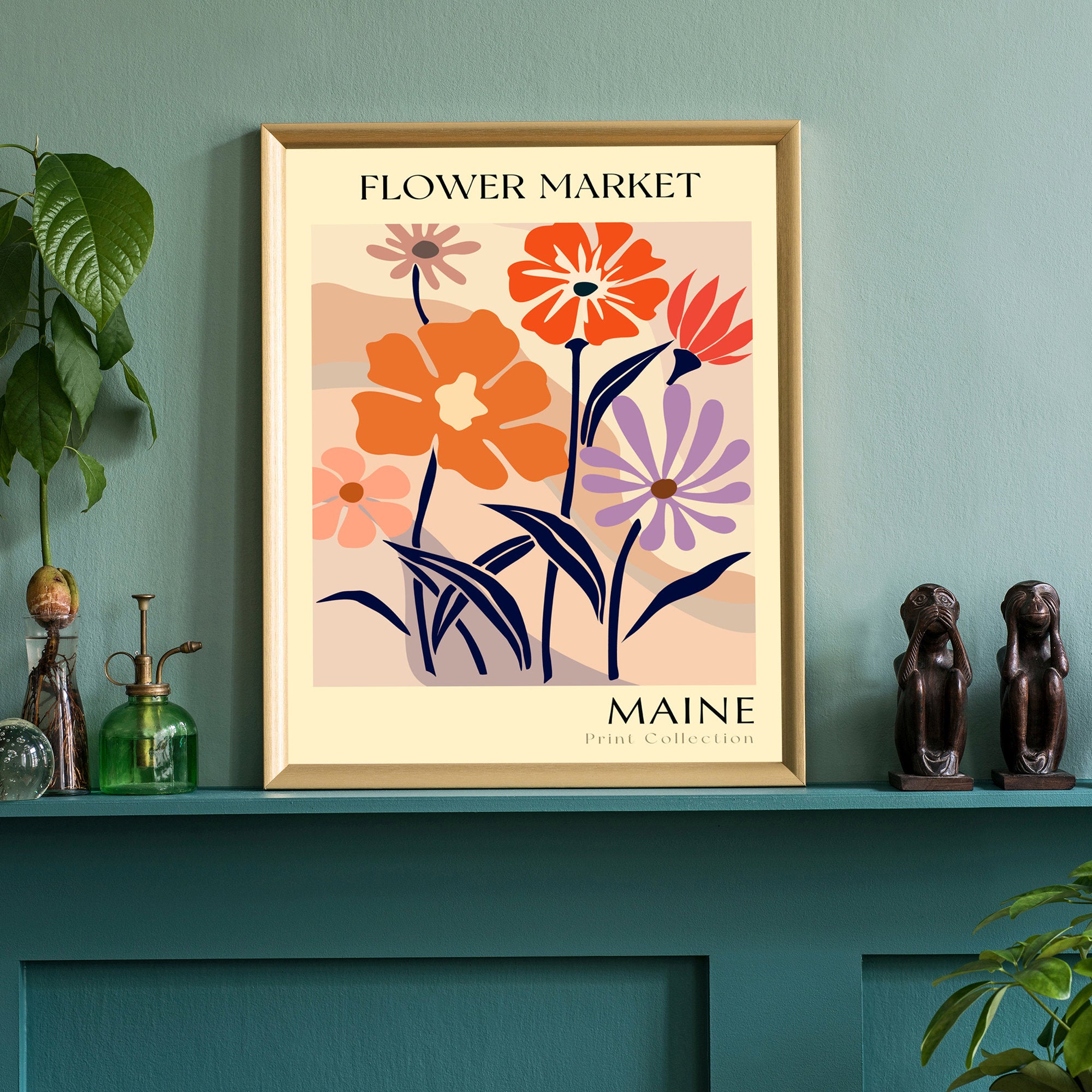 Maine State flower print, USA states poster, Maine flower market poster, Botanical posters, Nature poster artwork, Boho floral wall art
