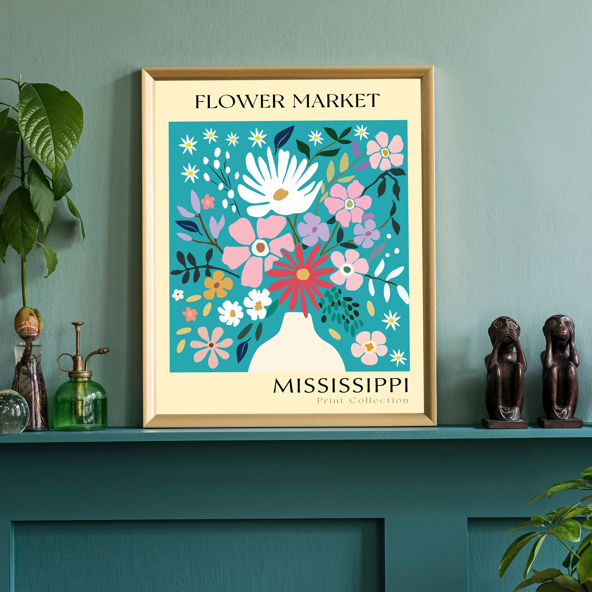 Mississippi State flower print, USA state poster, Mississippi flower market poster, Botanical poster, Nature poster artwork, Boho floral art
