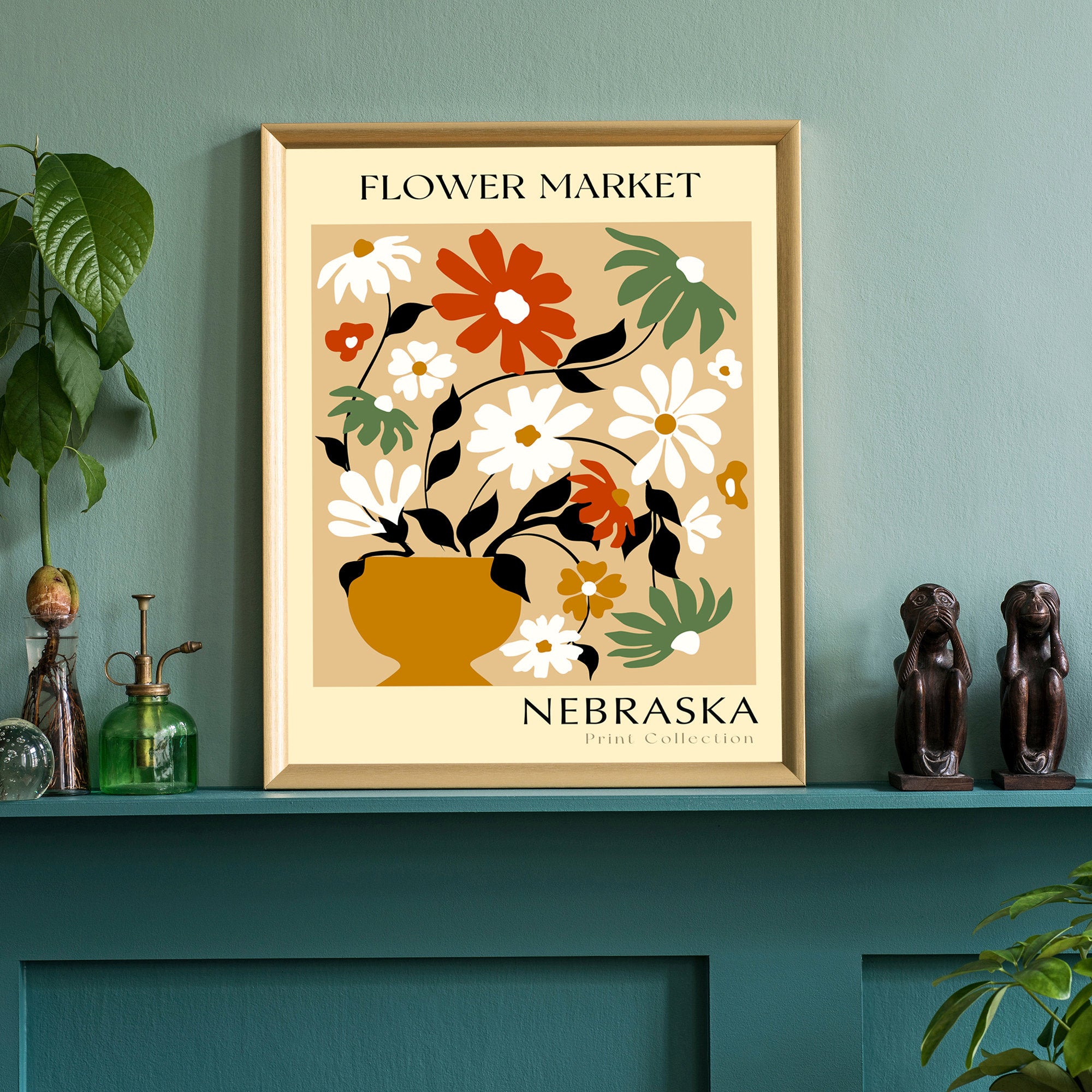 Nebraska State flower print, USA states poster, Nebraska flower market poster, Botanical poster, Nature poster artwork, Boho floral wall art