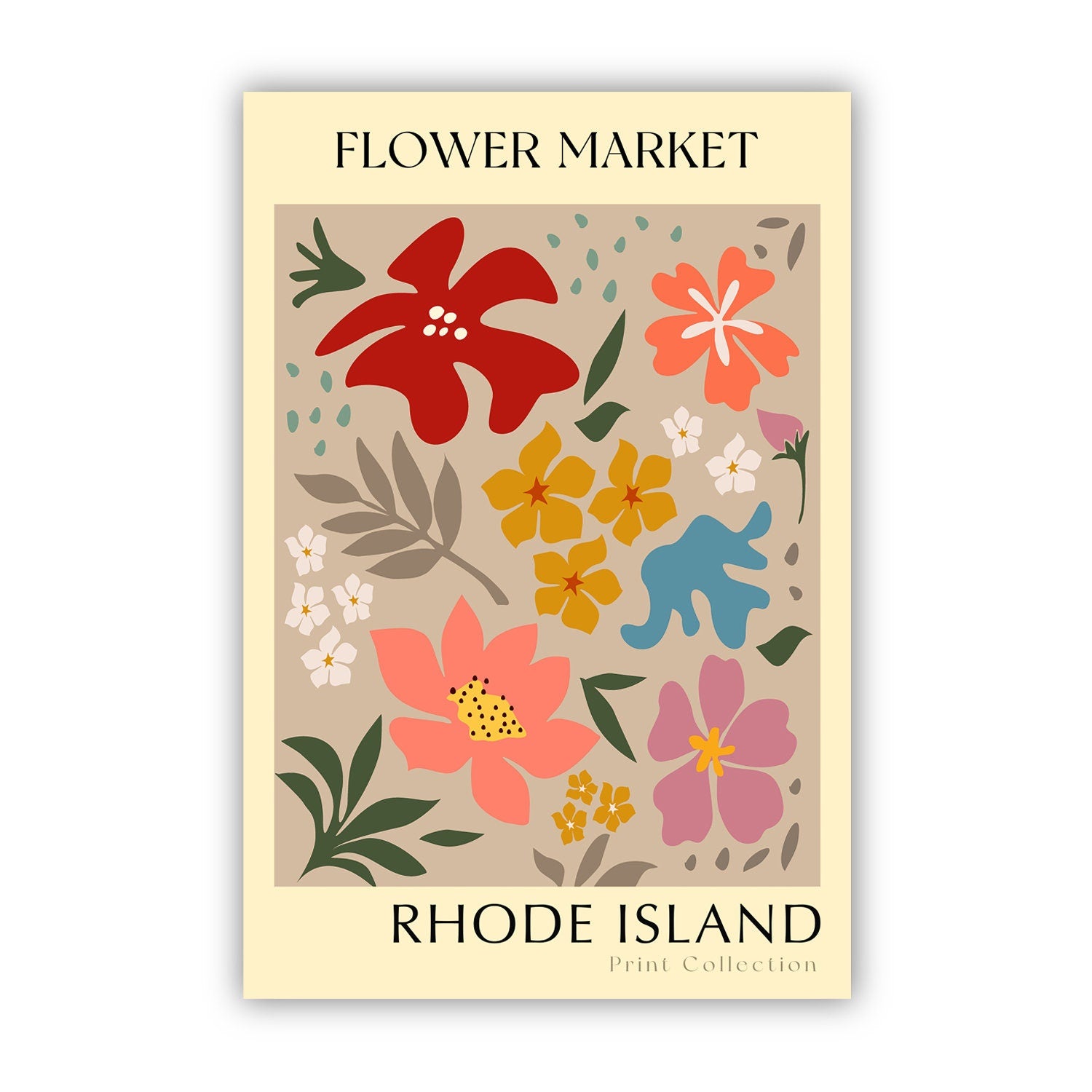 Rhode Island State flower print, USA states poster, Rhode Island flower market poster, Botanical poster, Nature poster artwork, Floral art