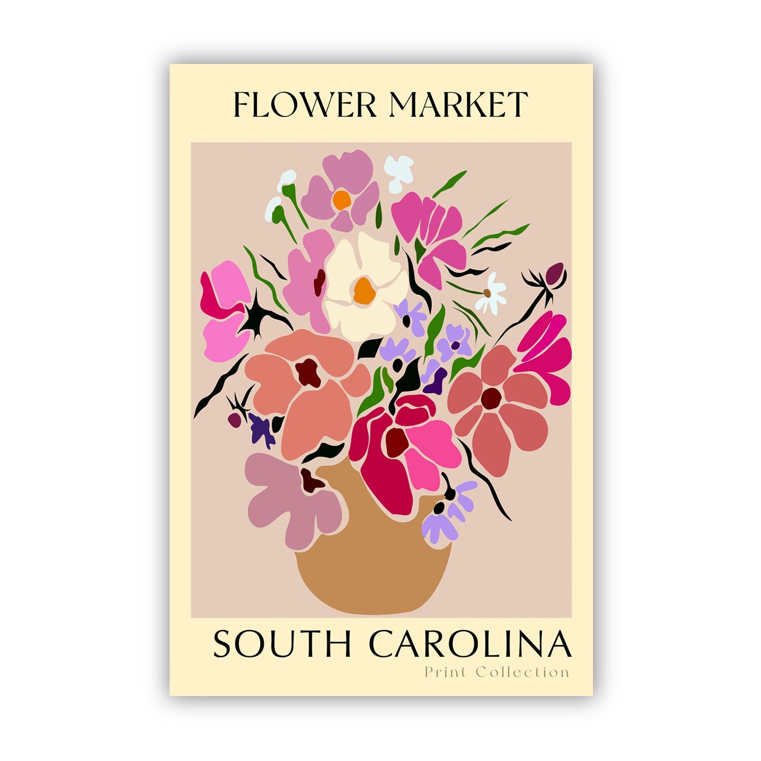 South Carolina State flower print, States poster, South Carolina flower market poster, Botanical poster, Nature floral poster artwork