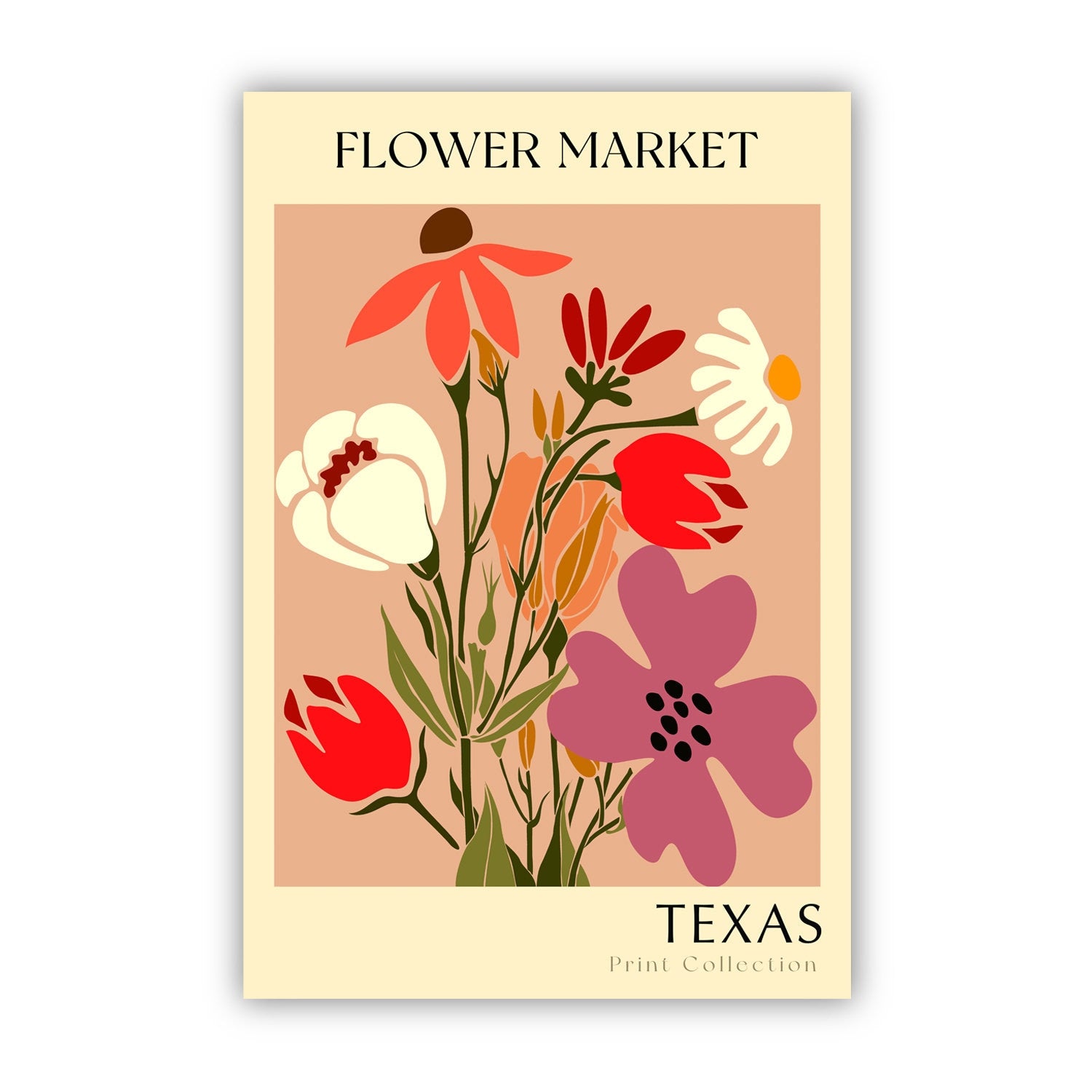 Texas State flower print, USA states poster, Texas flower market poster, Botanical poster, Nature poster artwork, Boho floral wall art