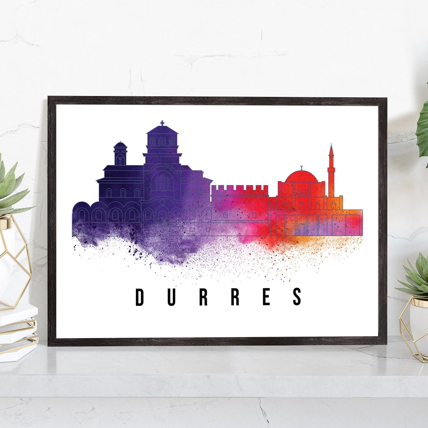 Pera Print Durres skyline posters, Durres Albania poster, Illustration skyline world city poster, Cityscape landmark print, Office wall art