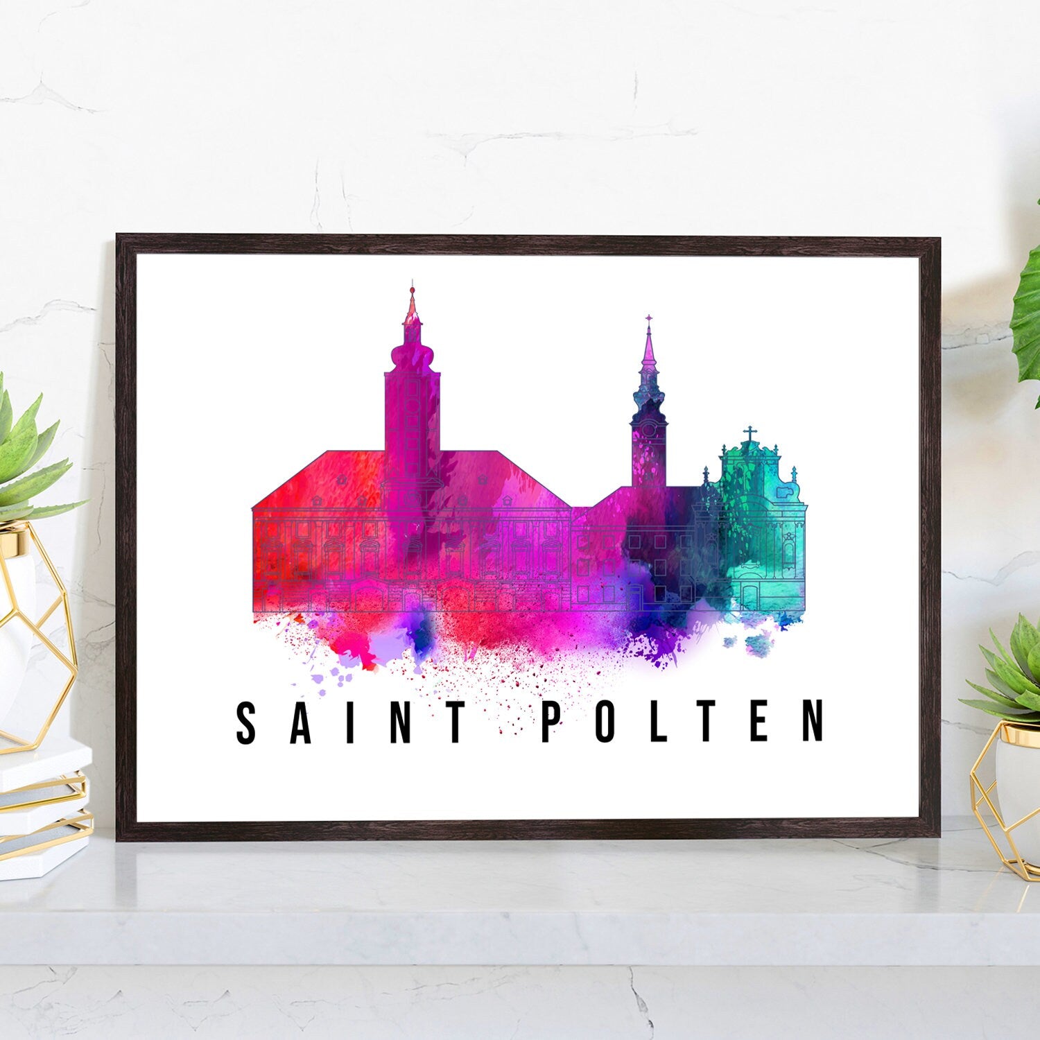 Pera Print Saint Polten skyline posters, Saint Polten Austria poster, Illustration skyline world city poster, Cityscape landmark print