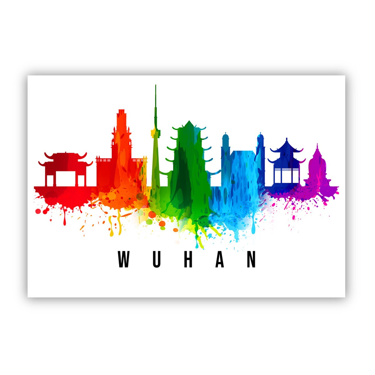 Pera Print, Wuhan China skyline poster, China poster, Illustration skyline world city poster, Cityscape landmark print, Office wall art