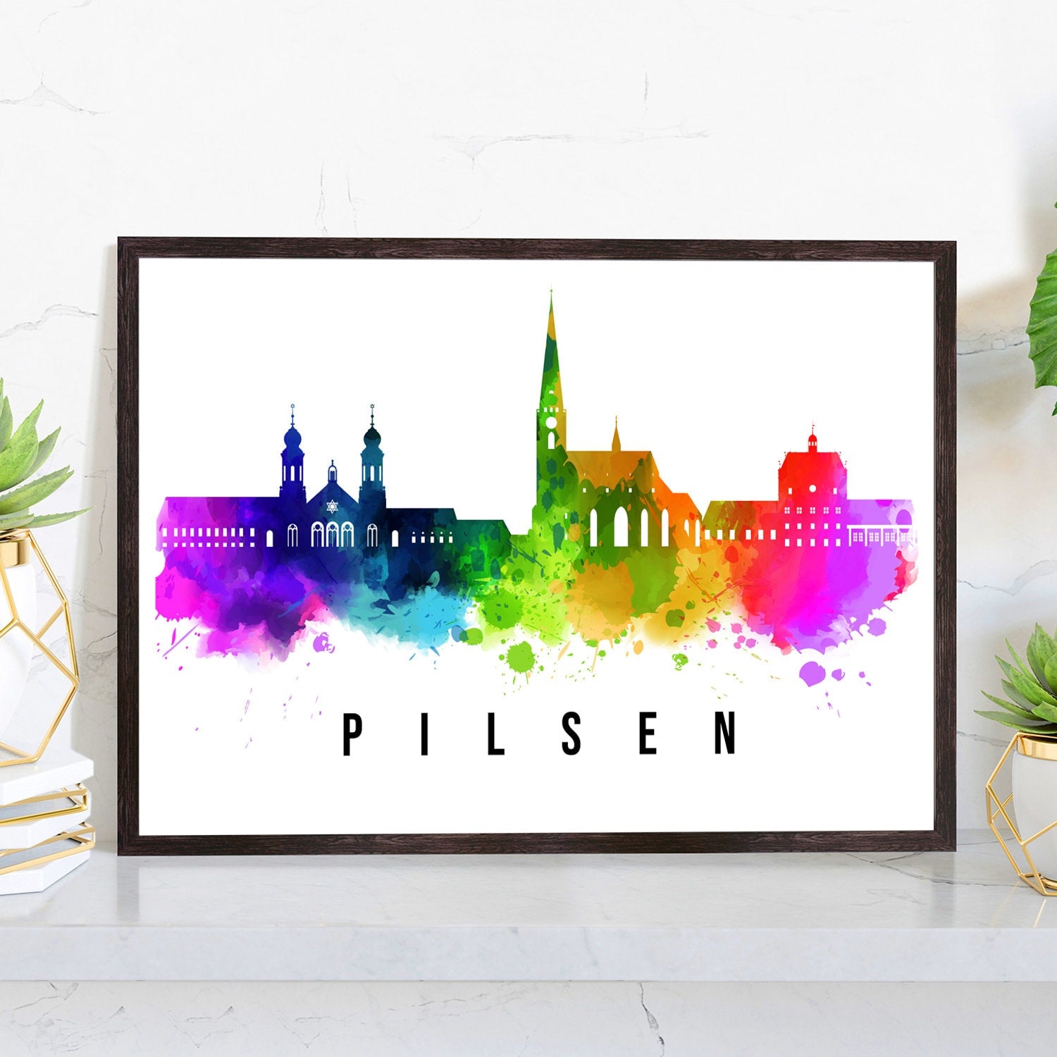 Pilsen Czech Republic Poster, Skyline poster cityscape poster, Landmark City Illustration poster, Home wall decoration, Office wall art
