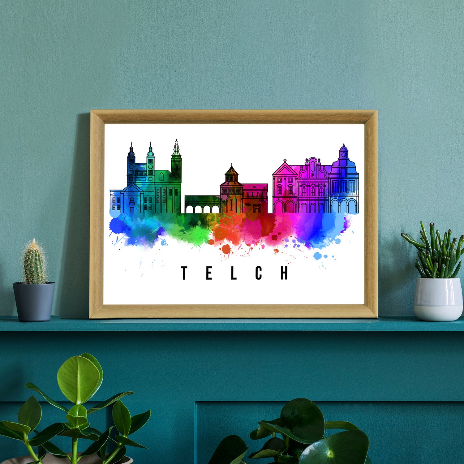 Telc Czech Republic Poster, Skyline poster cityscape poster, Landmark City Illustration poster, Home wall decoration, Office wall art