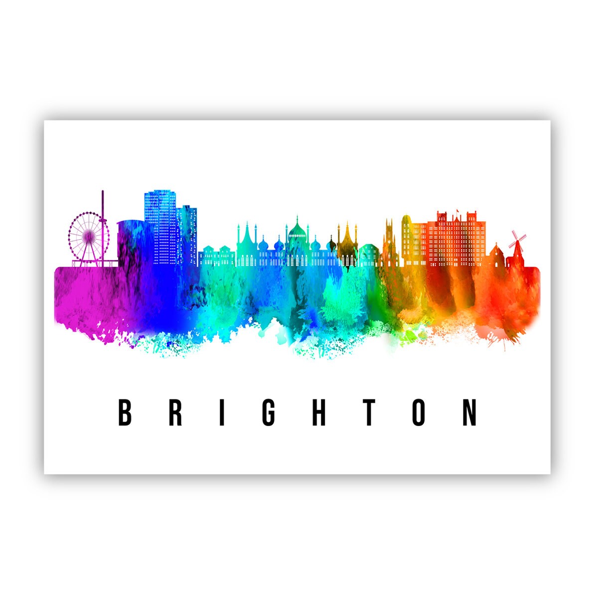 Brighton England Poster, Skyline poster cityscape poster, Landmark City Illustration poster, Home wall decoration, Office wall art