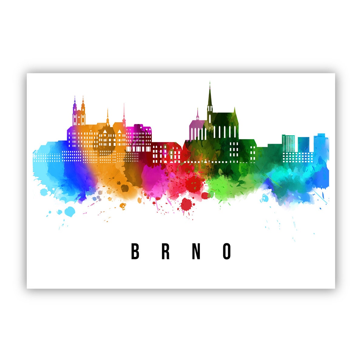 BRNO Czech Republic Poster, Skyline poster cityscape poster, Landmark Brno City Illustration poster, Home wall art, Office wall decoration