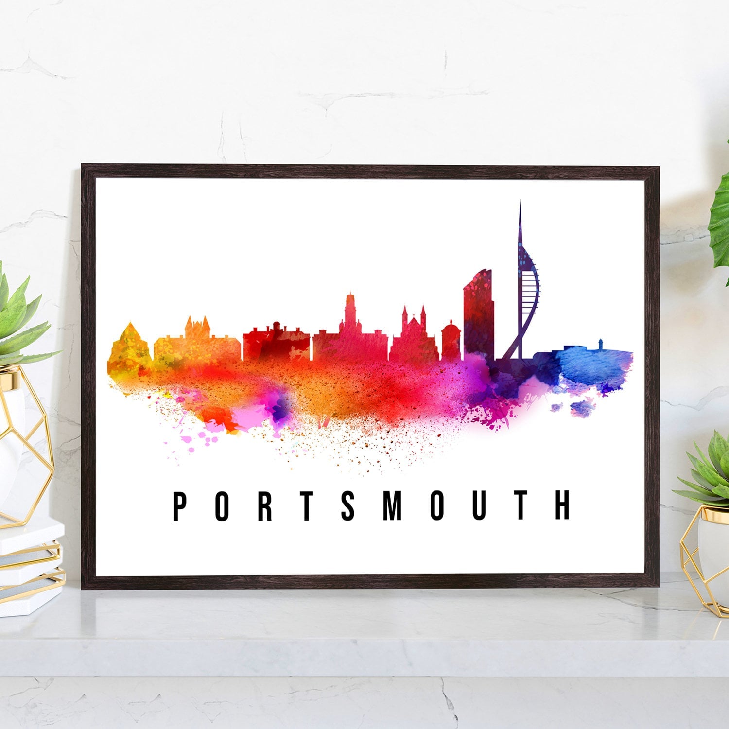 Portsmouth England Poster, Skyline poster cityscape poster, Landmark City Illustration poster, Home wall decoration, Office wall art