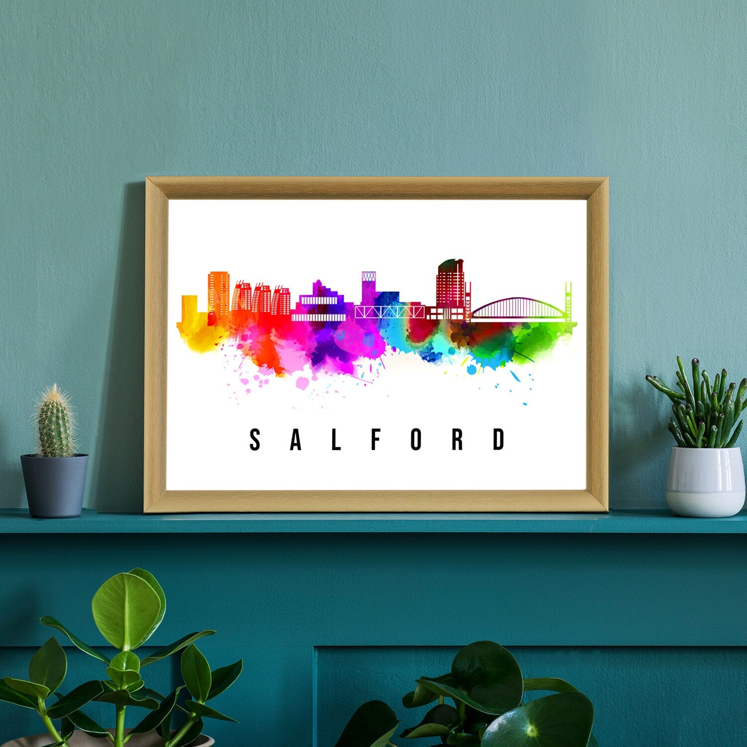 Salford England Poster, Skyline poster cityscape poster, Landmark City Illustration poster, Home wall decoration, Office wall art