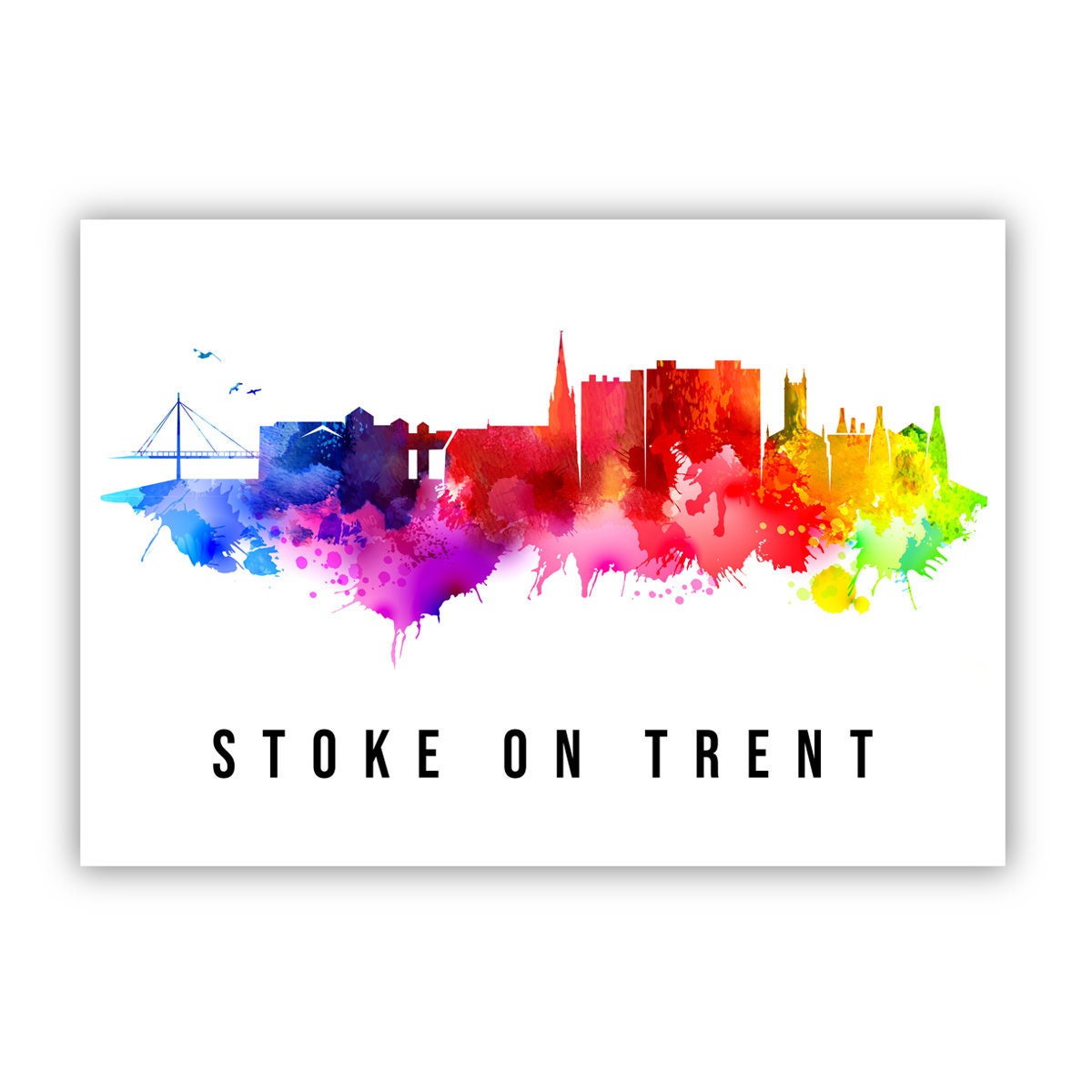 Stoke on Trent England Poster, Skyline poster cityscape poster, Landmark City Illustration poster, Home wall decoration, Office wall art
