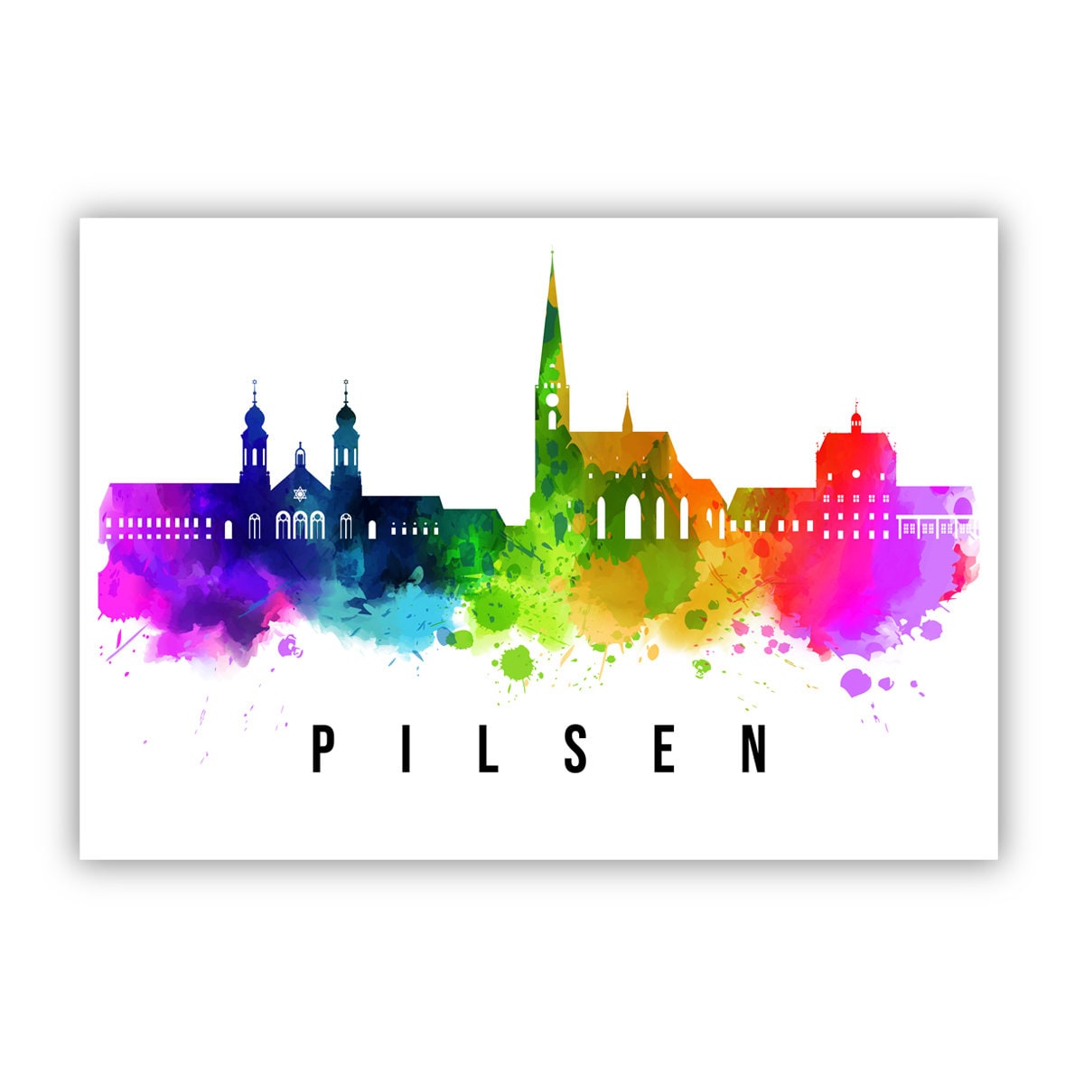 Pilsen Czech Republic Poster, Skyline poster cityscape poster, Landmark City Illustration poster, Home wall decoration, Office wall art