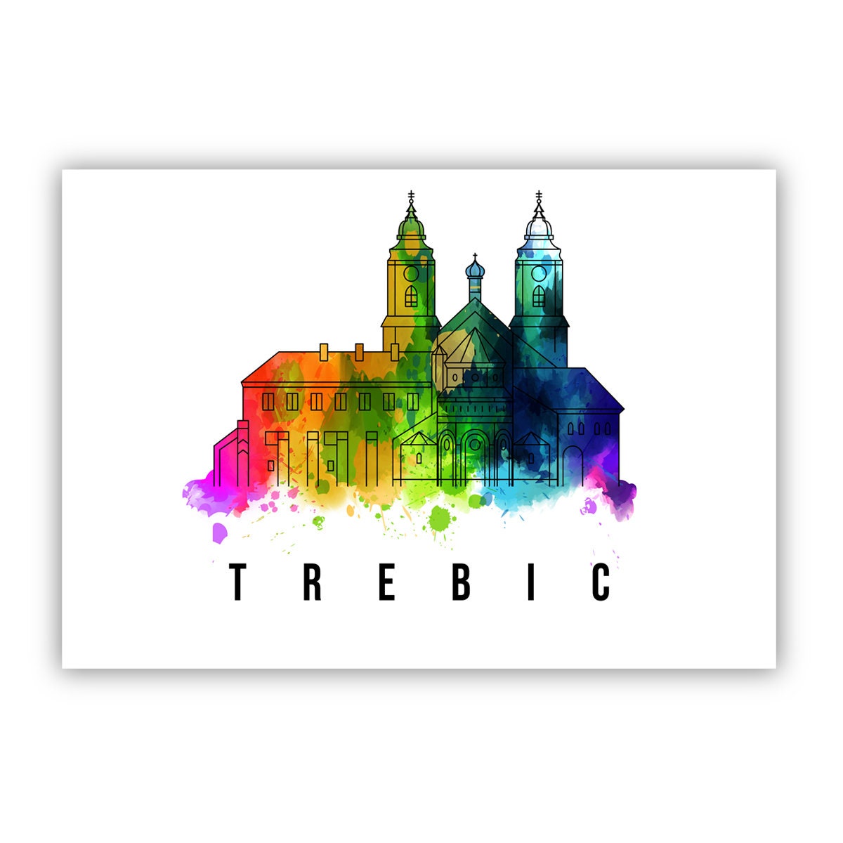 Trebic Czech Republic Poster, Skyline poster cityscape poster, Landmark City Illustration poster, Home wall decoration, Office wall art