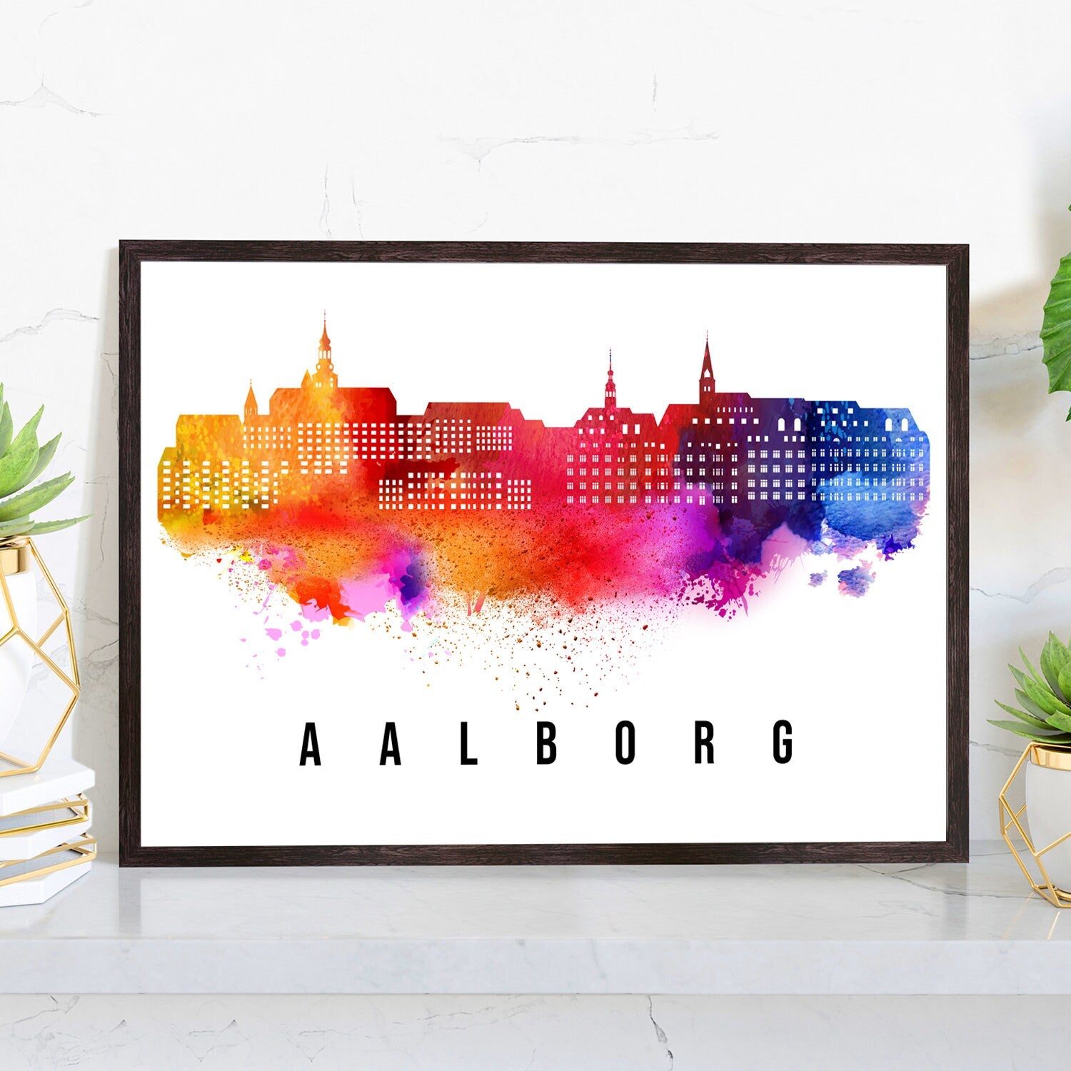 Aalborg Denmark Poster, Skyline poster cityscape poster, Landmark City Illustration poster, Home wall decoration, Office wall art