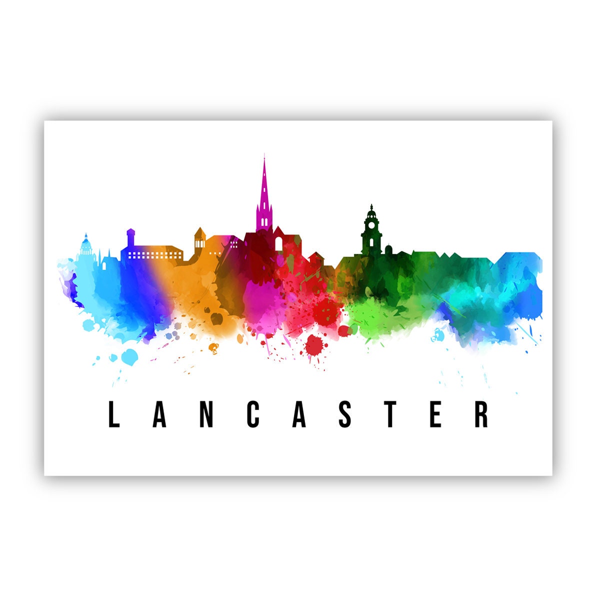 Lancaster England Poster, Skyline poster cityscape poster, Landmark City Illustration poster, Home wall decoration, Office wall art