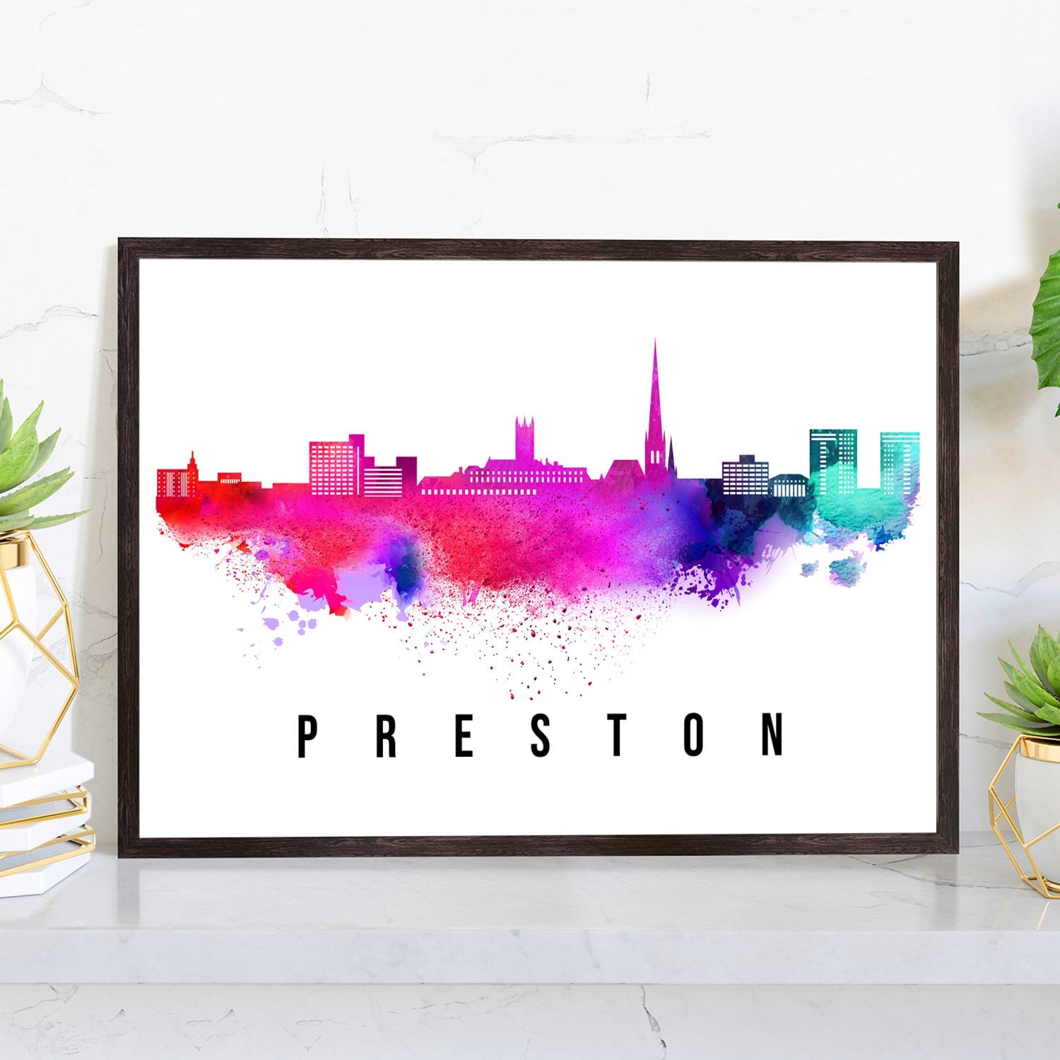 Preston England Poster, Skyline poster cityscape poster, Landmark City Illustration poster, Home wall decoration, Office wall art