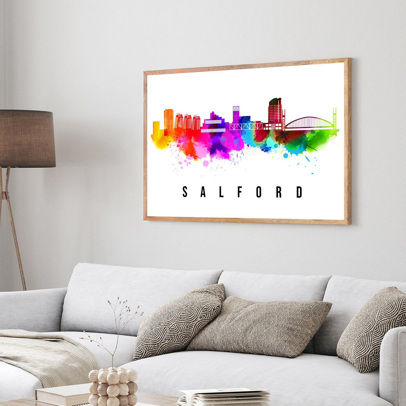 Salford England Poster, Skyline poster cityscape poster, Landmark City Illustration poster, Home wall decoration, Office wall art